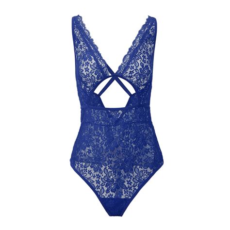 Plus Size Lingerie For Women Sheer Lace Deep V Neck Bodysuit One Piece Babydoll Body Suit