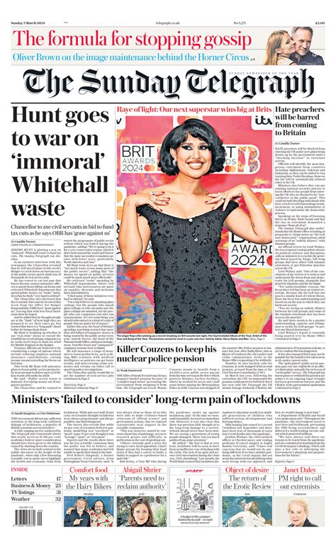 Sunday Telegraph Front Page Rd Of March Tomorrow S Papers Today