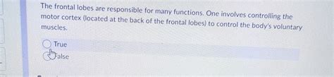 Solved The frontal lobes are responsible for many functions. | Chegg.com