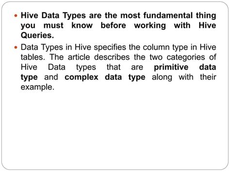 Unit 5 Hive Data Types Primitive And Complex Data