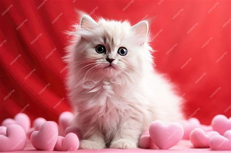 Premium Ai Image White Fluffy Cat On A Pink Background