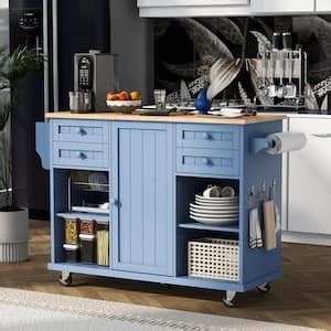 Runesay Blue Rubber Wood In W Kitchen Island Cart With Drop Leaf