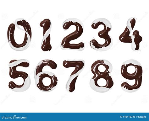 Numbers Made Of Melted Chocolate With Milk Splashes Isolated On White