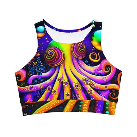 Rainbow Octopus High Neck Crop Bikini Top Etsy