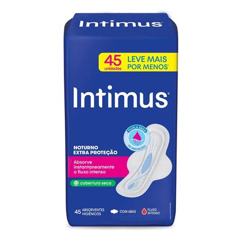 Cobertura Seca E Suave - Absorvente Intimus Noturno Extra Proteção Cobertura Seca Com Abas 45 ...