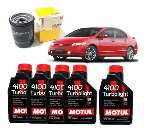 Kit Troca De Oleo Civic Si 2 0 Motul 4100 10w40 Oc259