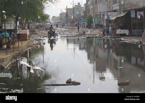 Stagnant Sewerage Water On Road Connecting Korangi Sector 48 B And 48 C