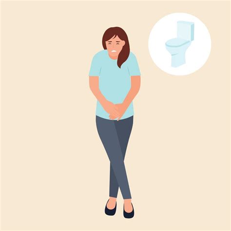 Woman standing and want to pee. Person with a full bladder need a ...