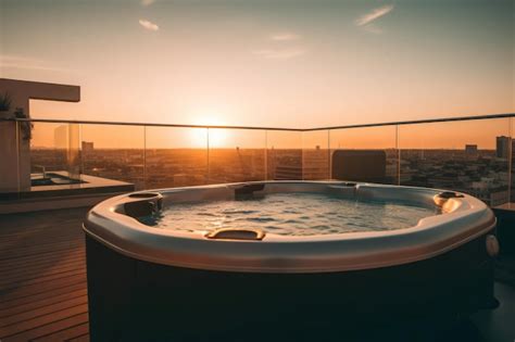 Premium AI Image Roof Relaxing Jacuzzi Sunset Hot Tub Generate Ai