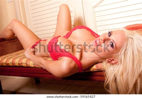 Sexy Blonde Woman Red Lingerie Stock Photo Shutterstock