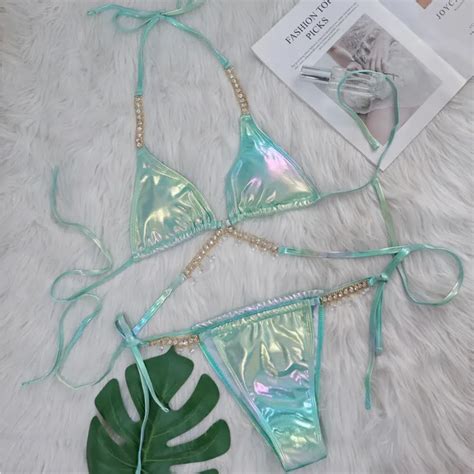 Cute But Hot Metallic Shiny Bikini Set Shiny Fashion Lale Look