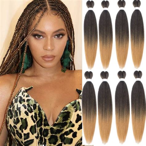 Leeven 8 Packs Brown Pre Stretched Braiding Hair Extensions Ombre 26 Inch Yaki Kanekalon Hot