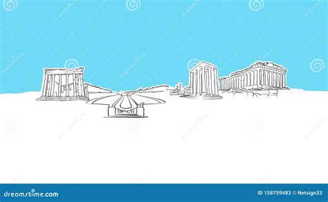 Athens Greece Skyline Panorama Vector Sketch Stock Vector