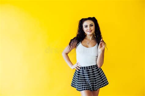 Portrait Of A Beautiful Fashionable Brunette Woman With Two Tailed Hairstyle Stock Photo Image