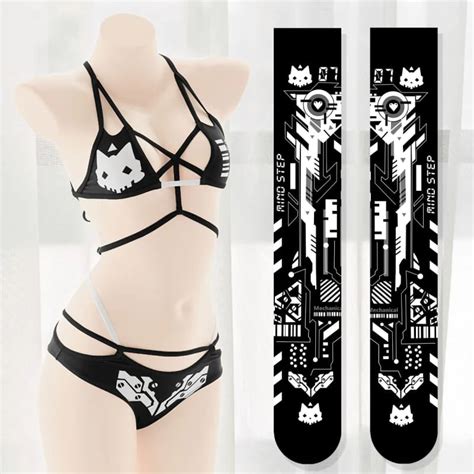 Kawaii Cyber Cat Girl Bikini Set And Tights ON179