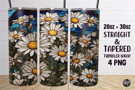 Daisy Flowers Stained Glass Tumbler Wrap Graphic By LazyCraftlab