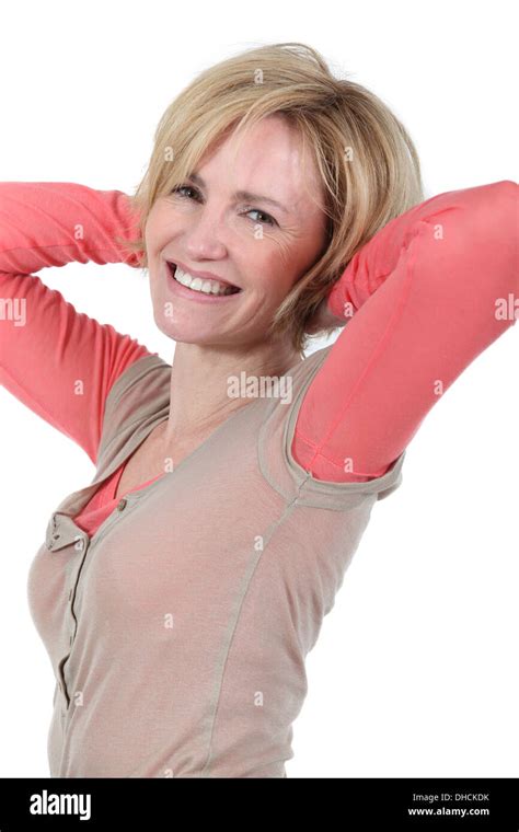 Blonde Woman Stretching Stock Photo Alamy