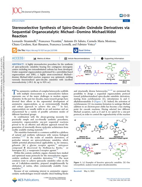 Pdf Stereoselective Synthesis Of Spiro Decalin Oxindole Derivatives