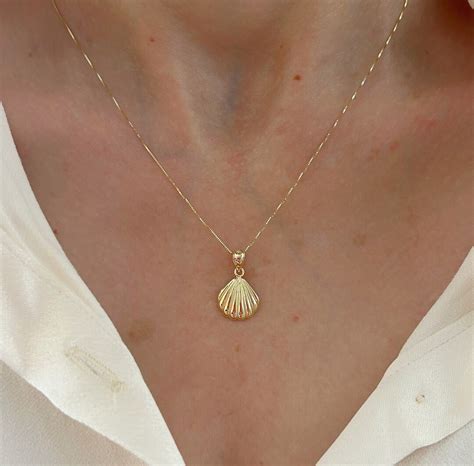gold shell pendant  solid gold seashell charm necklace everyday
