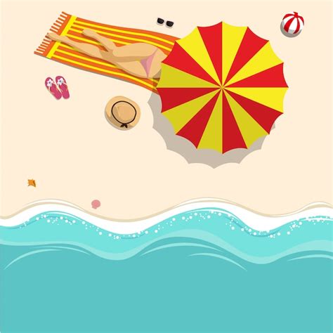 Premium Vector Sexy Girl In Bikini Sunbathing On The Beach