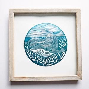 Whale Print Lino Print Nautical Print Humpback Whale Nature Lino Cut