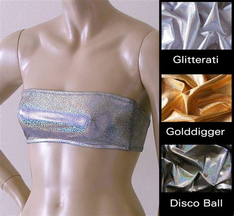 Strapless Bandeau Bikini Top In Gold Silver And Disco Ball Glitter Hologram S M L XL Etsy