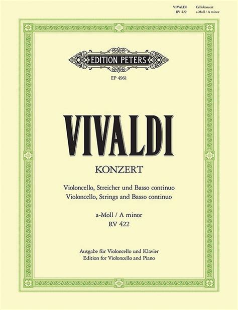 Cello Concerto In A Minor RV 442 Edition For Cello And Piano Book