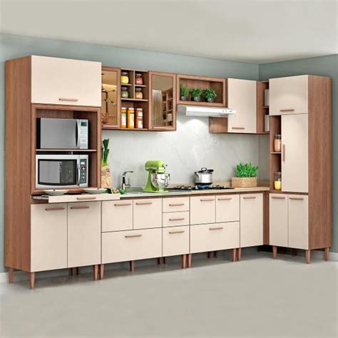 Cozinha Modulada De Canto Completa Style 360x112 Cm Vidro Reflecta MDP