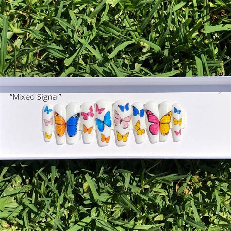 Butterfly Press On Nails White Butterfly Nails Nude Etsy