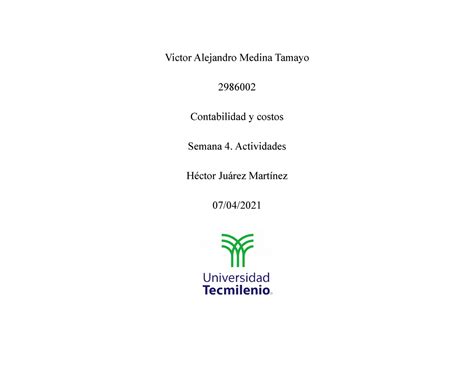 Actividades Semana 3yghyty Contabilidad Y Costos TecMilenio Studocu