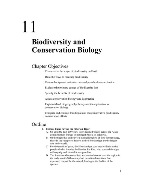 Chapter 11 Biodiversity And Conservation Biology Outline