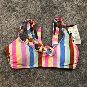 California Waves Swim California Waves Bikini Top S Sports Bra Bralette Striped Tie Back