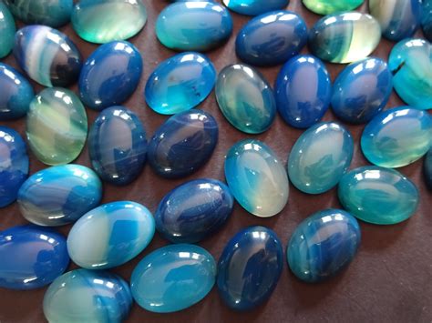 18x13x5mm Natural Striped Teal Agate Gemstone Cabochon Dyed Oval