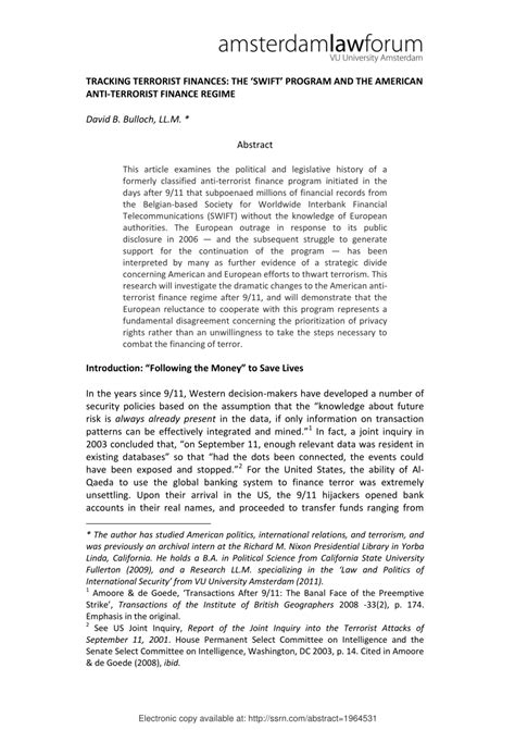 tracking terrorist finances  swift program   american