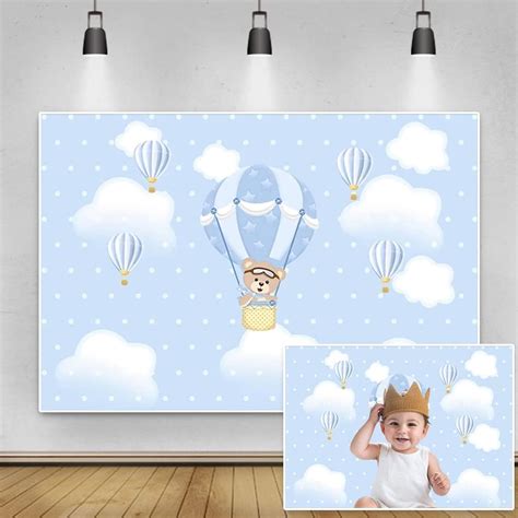 Amazon Yeele X Ft Bear Hot Air Balloons Backdrop White Dots Blue Sky With Clouds