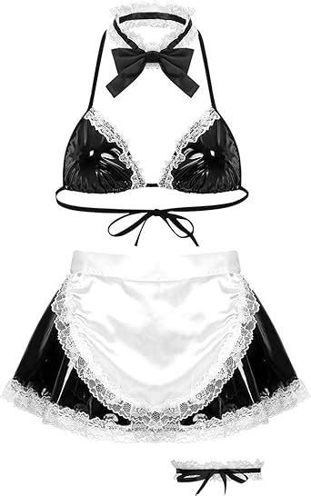 Dpois Women S Wetlook Japanese Schoolgirl Uniform Maid Outfit Bra With Skirt And Thongs Lingerie