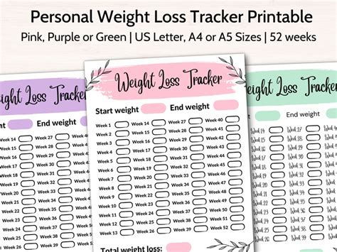 Weight Loss Tracker Printable Weight Loss Challenge Weekly Etsy Uk