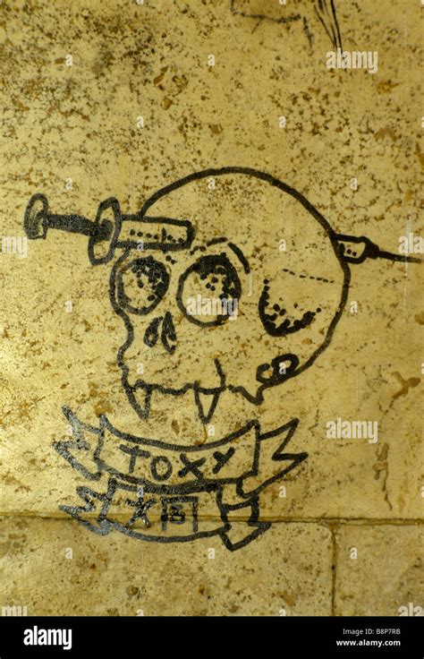 Drug addicts graffiti Italy Death Skull Hypodermic needle Naples Italy ...