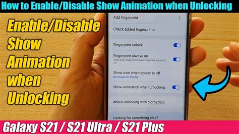 Galaxy S21 Ultra Plus How To Enable Disable Show Animation When Unlocking Youtube