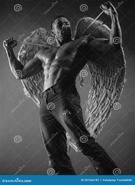 Shirtless Male Model With Angels Wings Naked Erotic Man Stock Image Image Of Manliness