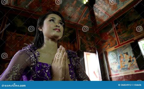 Asian Girl Praying In Temple Wat Pagoda Phnom Penh Cambodia Stock