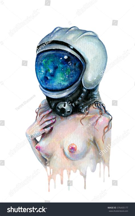 Nude Girl Spacesuit Helmet Blue Galaxy Foto De Stock Shutterstock