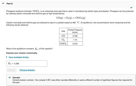 Solved Part A Phosgene Carbonyl Chloride Cocl2 Is An