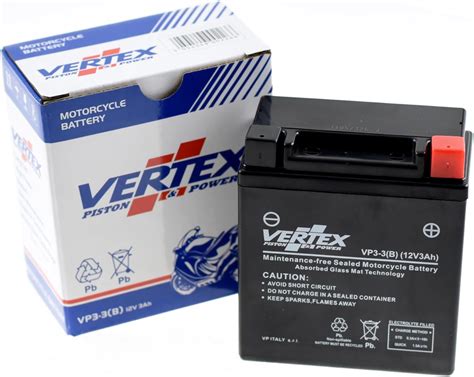 Vertex VP3-3 (B) Sealed AGM Motorcycle/Powersport Battery, 12V, 3Ah ...