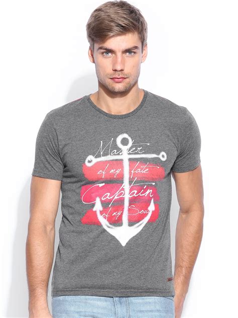 Buy Mast Harbour Men Charcoal Grey Printed Pure Cotton T Shirt Tshirts For Men 595558 Myntra