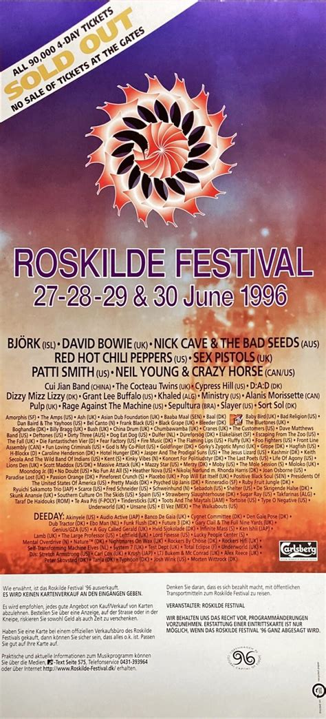 Roskilde Festival Björk David Bowie Sex Pistols Patti Smith concertposter 27 30 6 1996