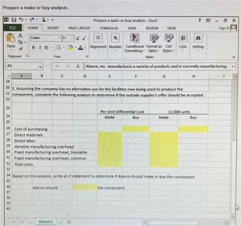 Solved Prepare A Make Or Buy Analysis Alanco Ind Chegg