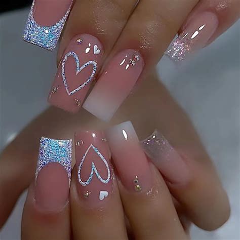 Amazon ZDIWOO 24Pcs Nude Pink Press On Nails Medium Glitter French