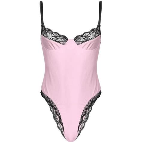 Iixpin Body String Homme Sissy Lingerie Sexy Dentelle Bodysuit Combinaison De Nuit M XXL Rose