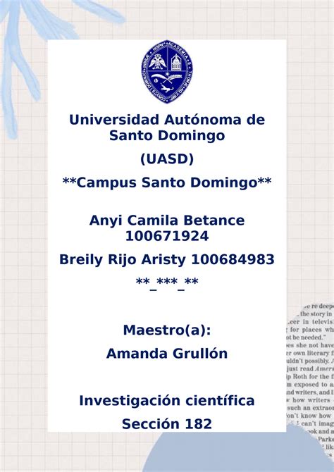 Tarea Investigacion Cientifica Universidad Aut Noma De Santo Domingo